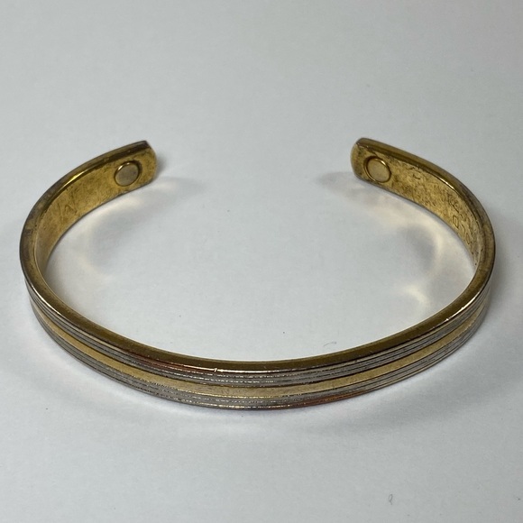 24 kt Gold Electroplated and Silver Toned Magnetic Cuff Bracelet - Picture 1 of 8